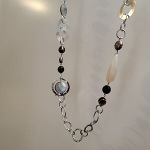 Vintage Silver Necklace Boho Silver Bronze Blue Cream Shimmer 34-inches